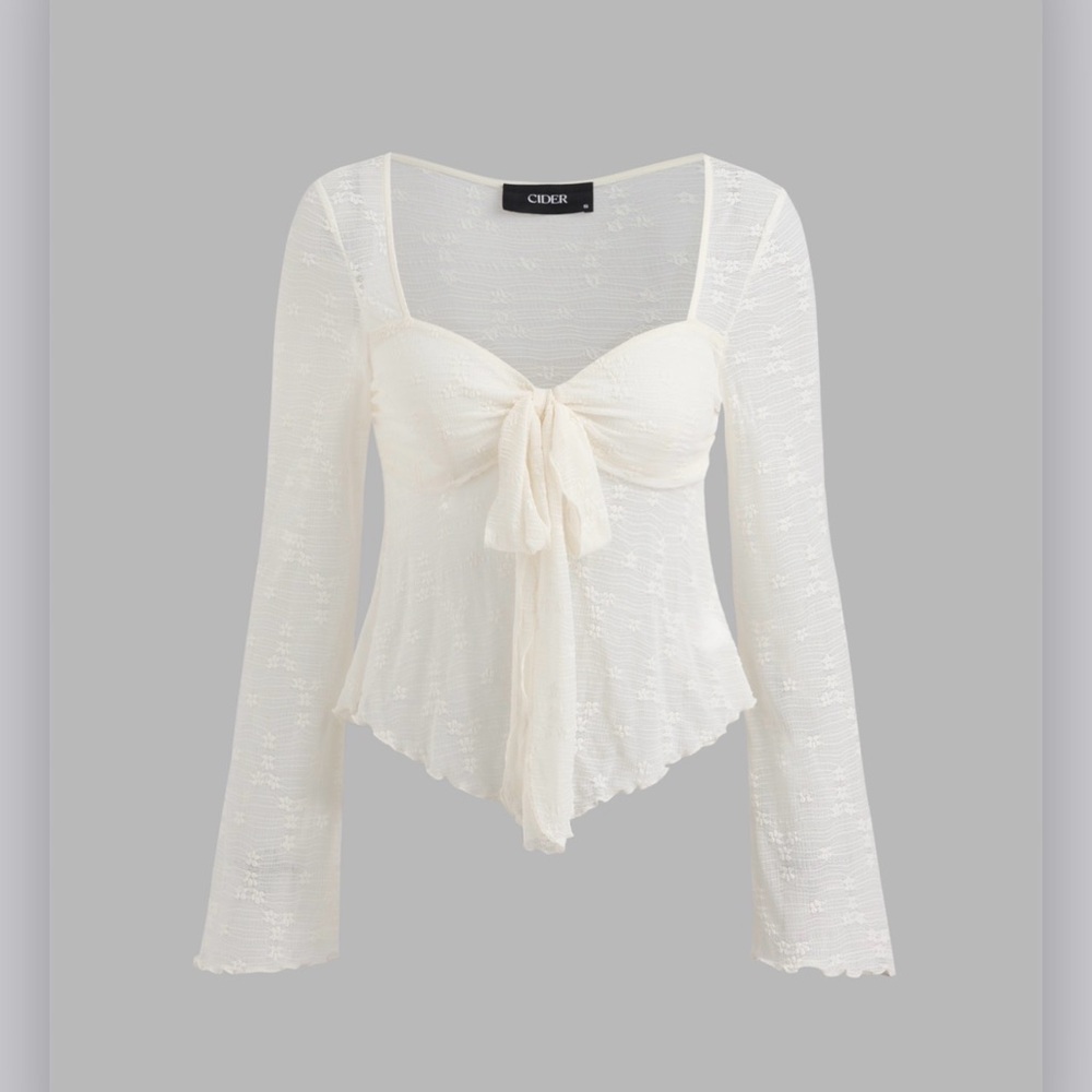 NEW WITH TAGS Cider Cream Sheer Tie-Front Blouse